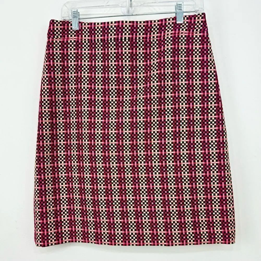 Ann Taylor Pink Magenta Black Grid Plaid Checked Lined Pencil Skirt